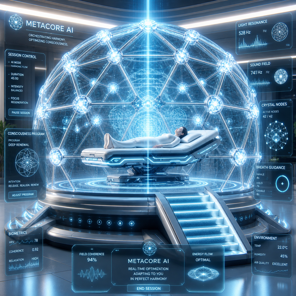 MetaCore Astral Dome Crystal Edition AI guided resonance wellness chamber