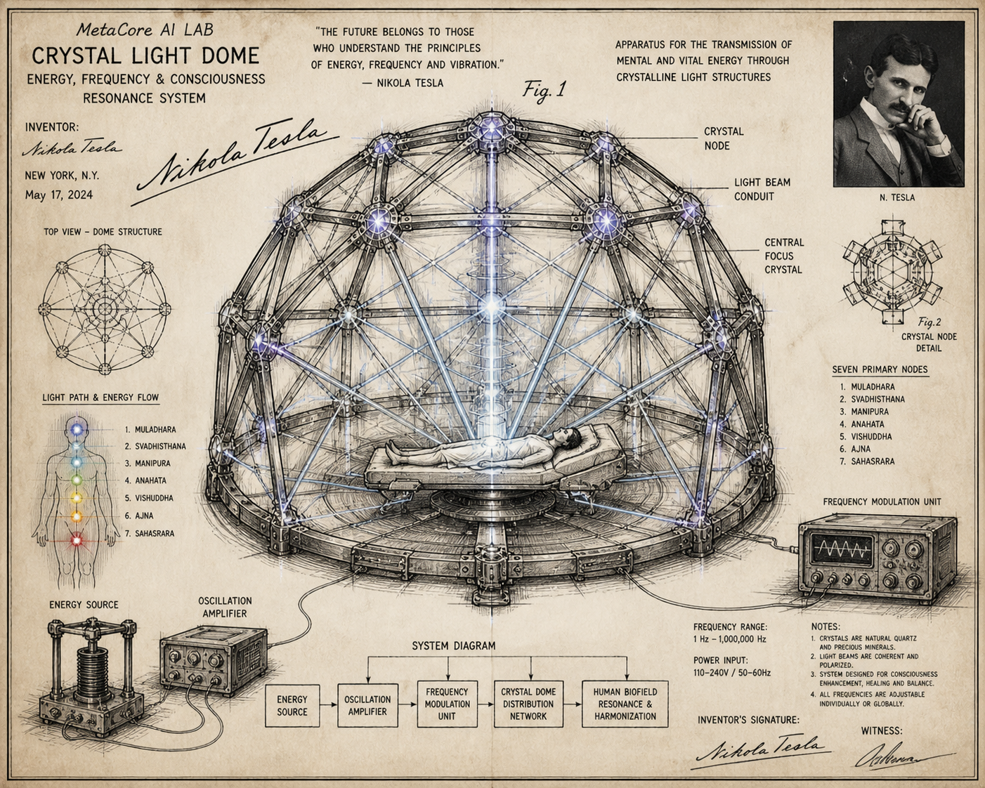 MetaCore Astral Dome kupolo technologijos, šviesos ir kristalų mazgų detalė