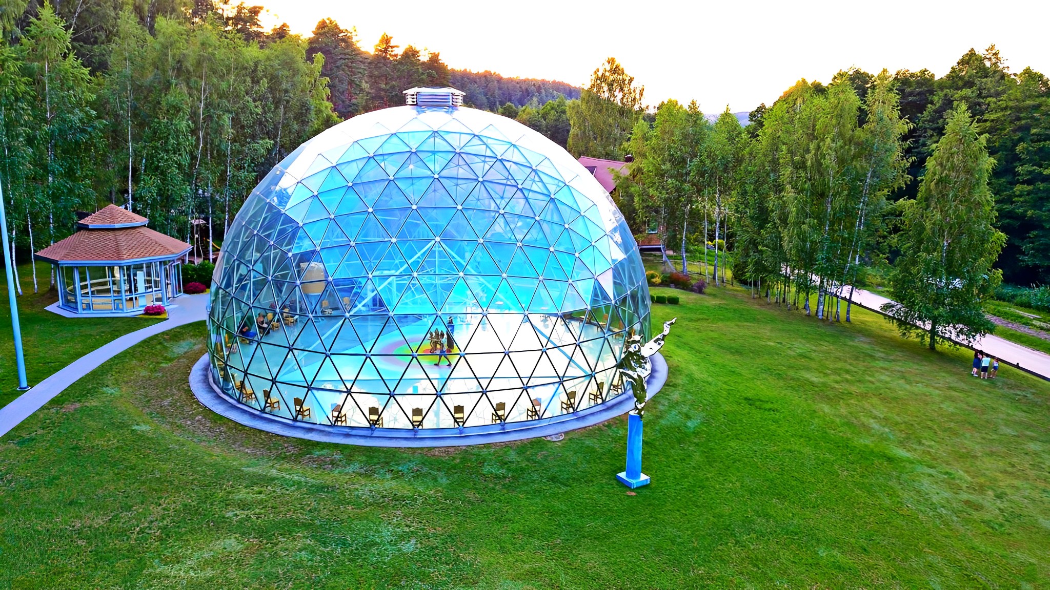 Completed large geodesic glass dome reference in Lithuania